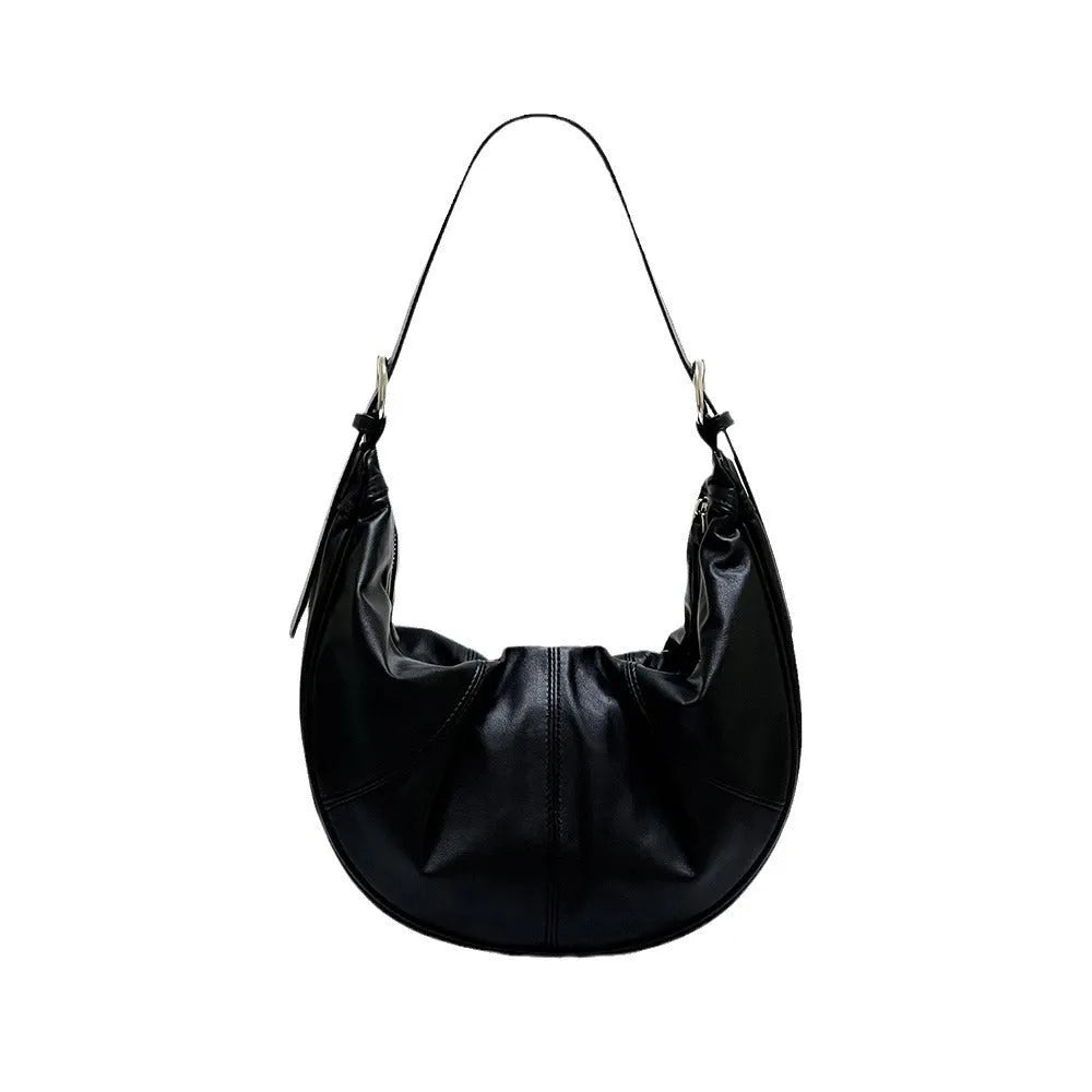 Women's first layer cowhide shoulder bag in dumpling shape with double straps, 40x12x21cm dimensions