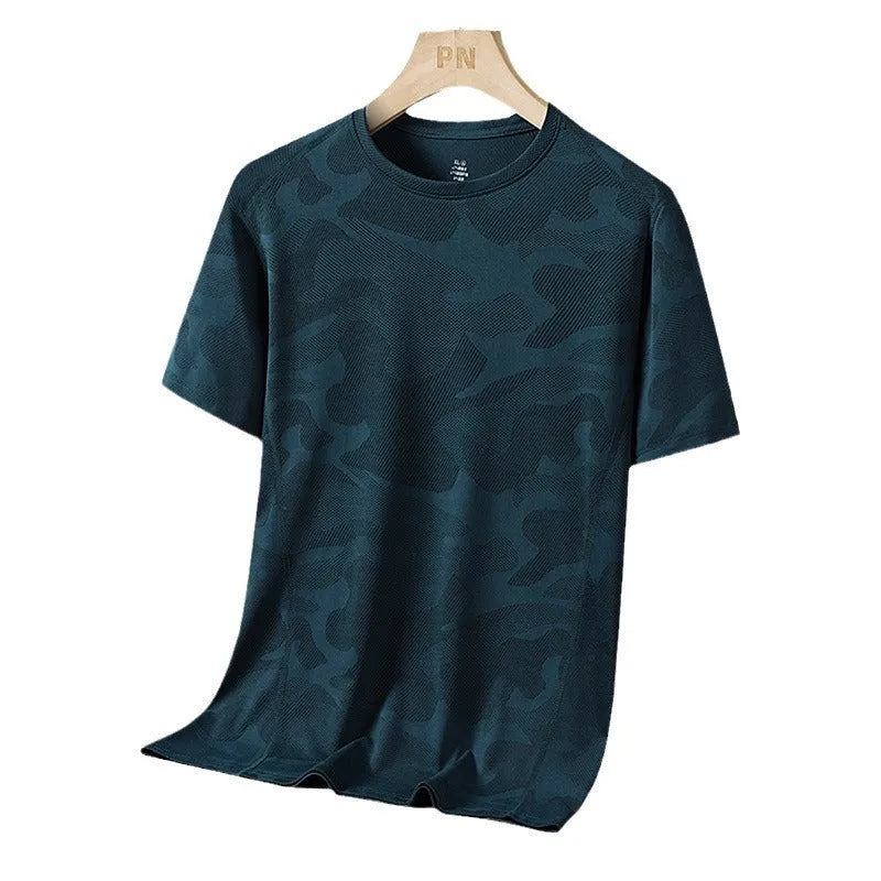 Breathable Quick-Drying Summer Plus Size Camouflage Top Round Neck Short Sleeve for Men Loose Fit Available in M-6XL Black White Army Green Dark Gray
