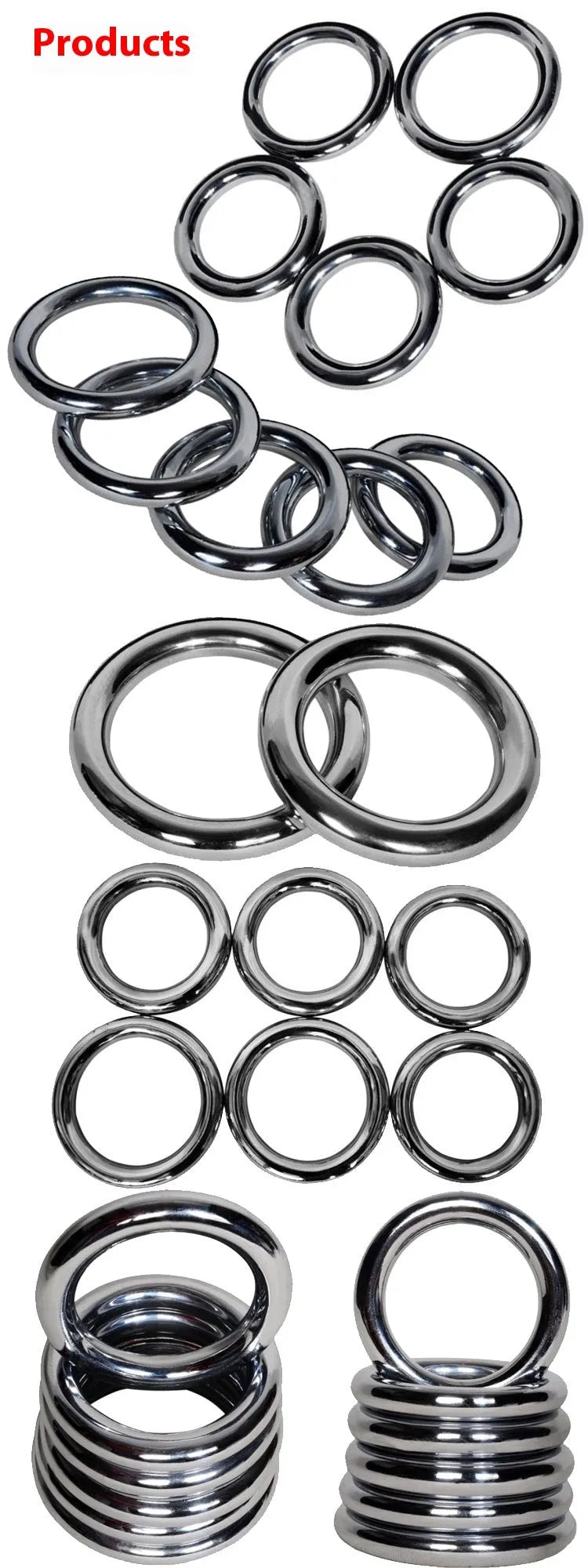 Set of three Wing Chun carbon steel training rings in small, medium, and large sizes with electroplated finish.