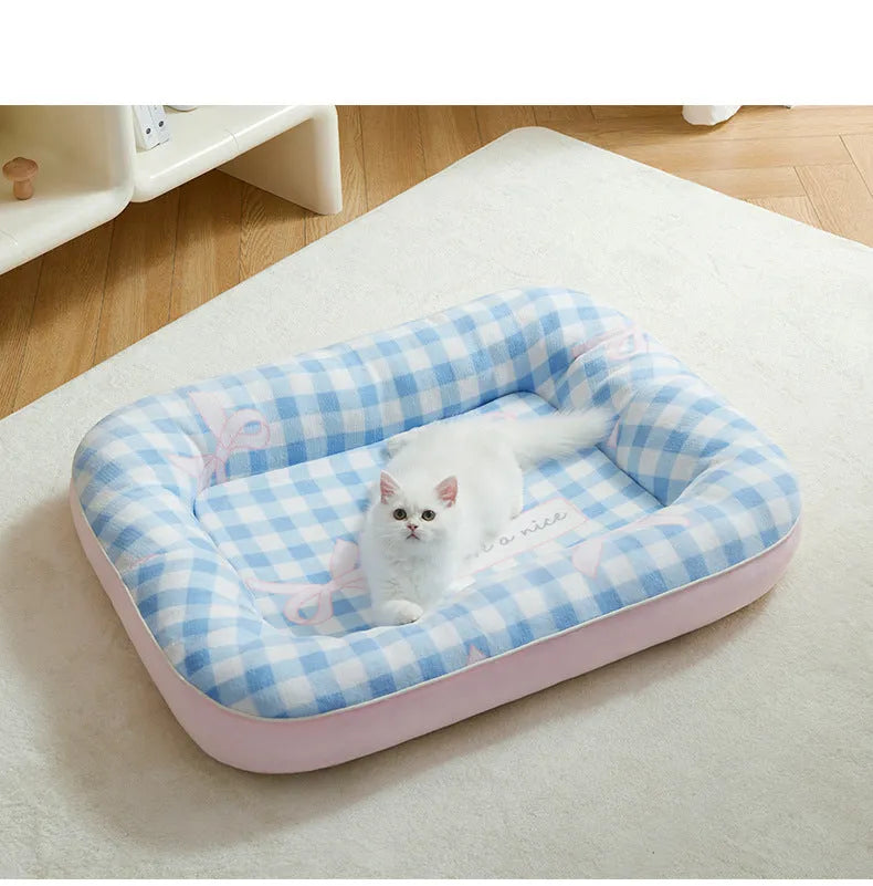 Small dog bed cushion in blue with PP cotton filling, size S (40cm x 50cm), for kennel use