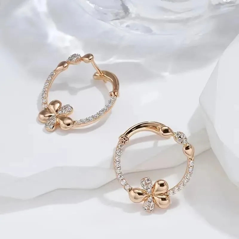Women's copper round ring earrings with electroplated finish, geometric shape, colour EK13286-FD-01, one pair