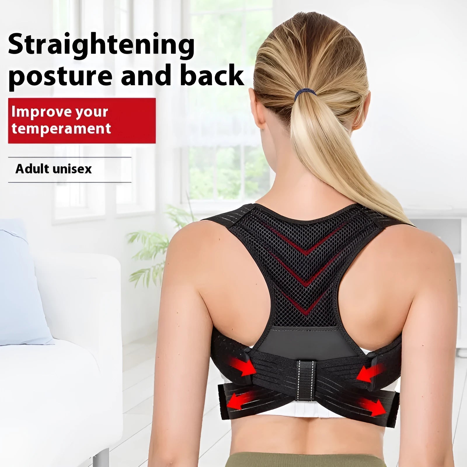 Black anti-humpback correction belt for sports posture support with size options