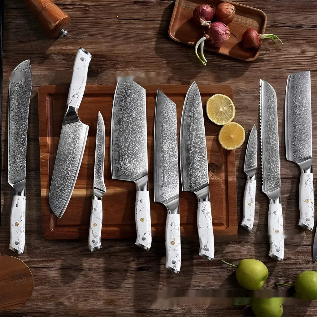 Damascus pattern combined chef's knife with VG10 steel blade, 21cm blade length
