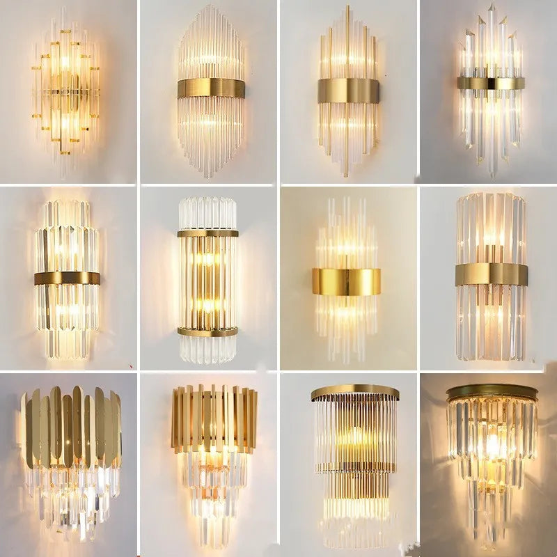 Crystal wall lamp with metallic finish in petal-shaped design for living room lighting
