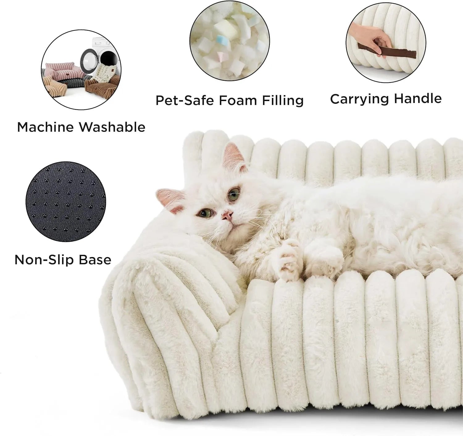 Bedsure fluffy cat couch in beige with corduroy fleece cover and three-sided support design