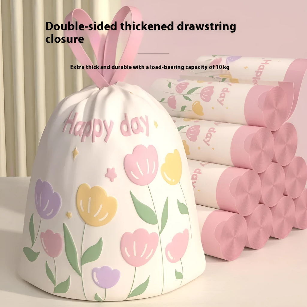 Pink degradable argy wormwood mosquito repellent garbage bags with drawstring closure