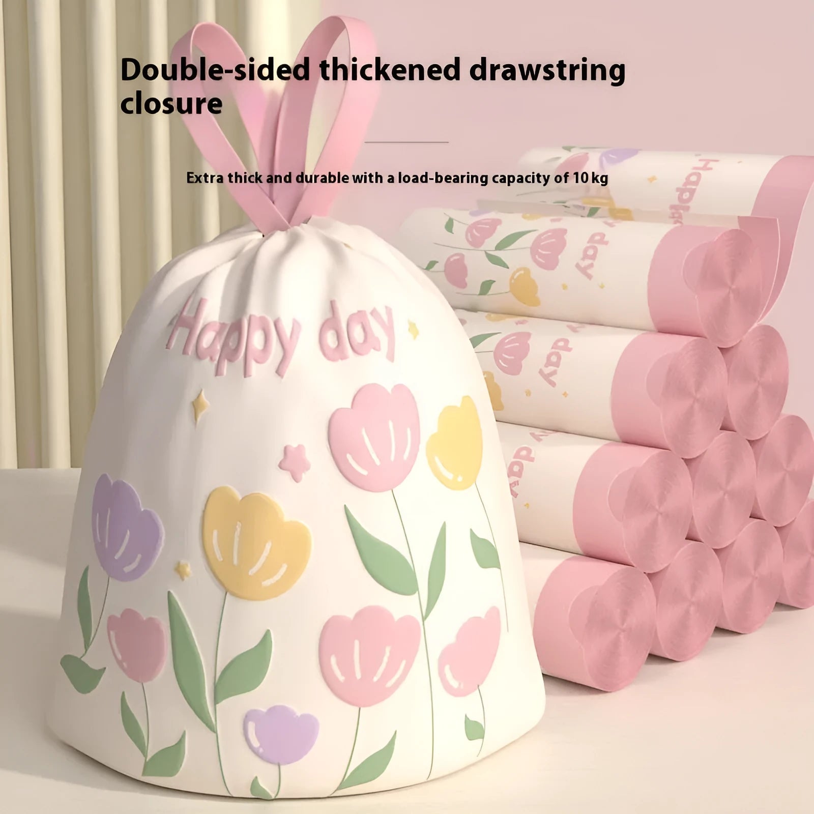 Pink degradable argy wormwood mosquito repellent garbage bags with drawstring closure