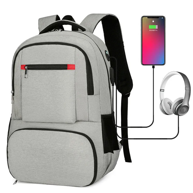 Light grey Oxford cloth insulated backpack with curved shoulder straps and front organisation compartments.