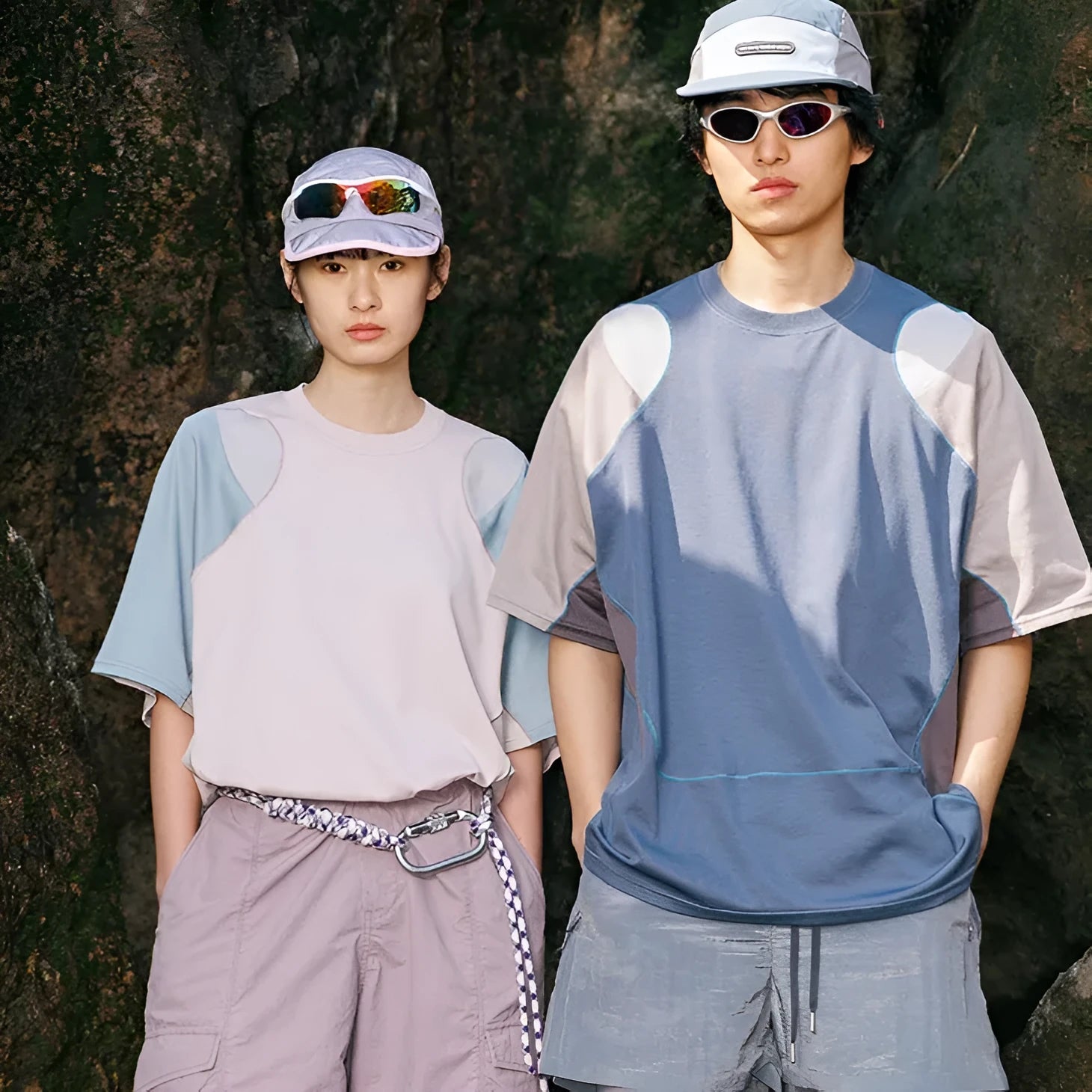 Men's loose fit patchwork sports t-shirt in cotton blend with raglan short sleeves