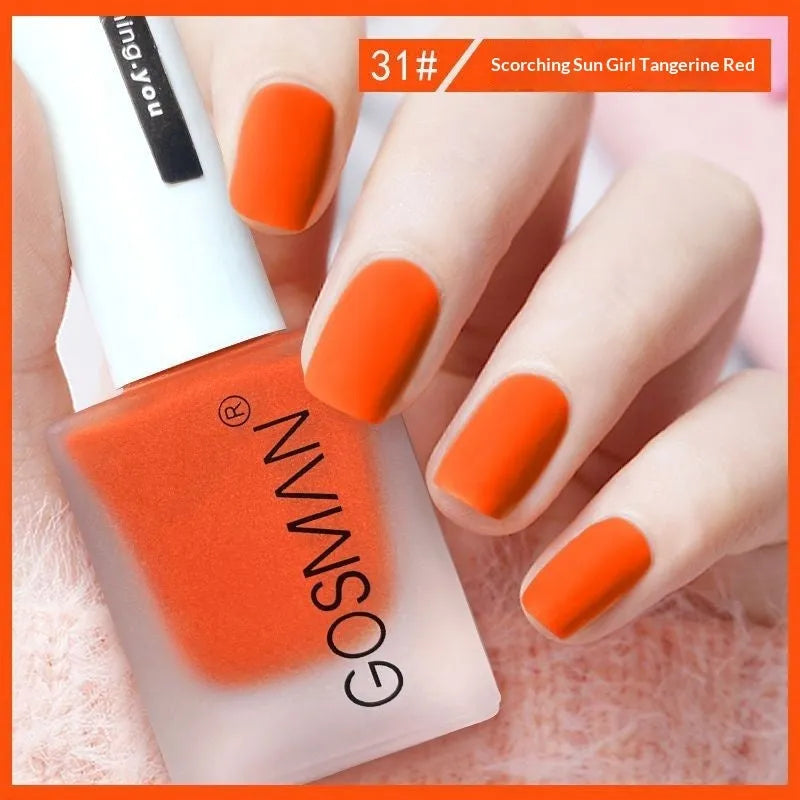13ml quick-dry matte nail polish bottle with non-peel formula in 46 colour shades including matte black and ox blood red