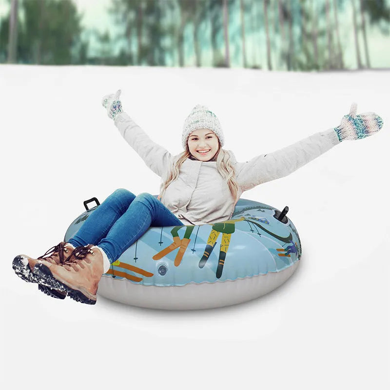 Colourful PVC ski ring toy for outdoor winter play with skiing-themed printed design