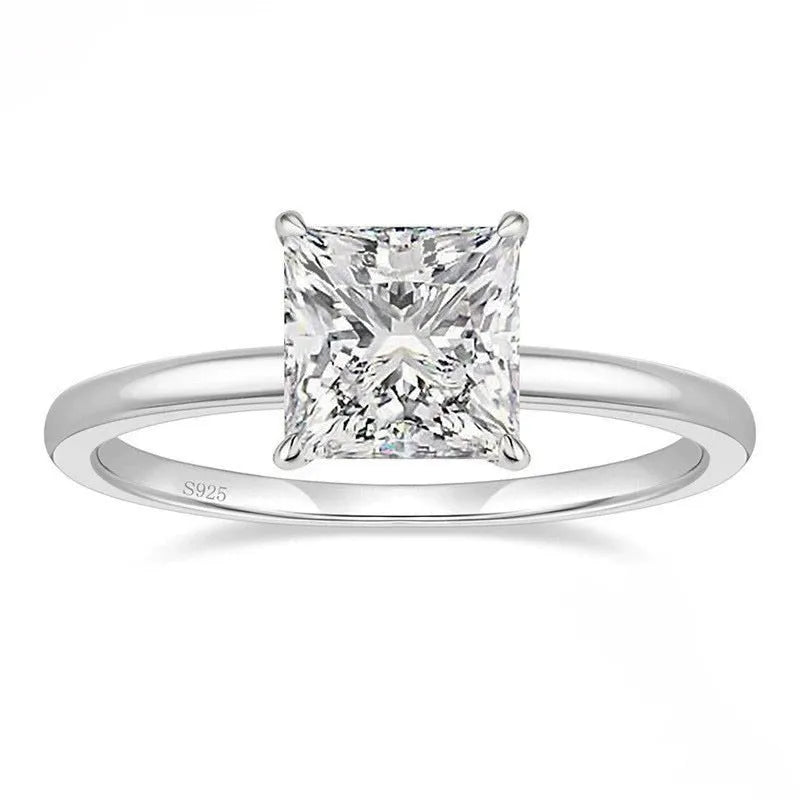 Simple geometric 925 silver women's ring with round zirconium detail in gold, rose gold, or silver finish.