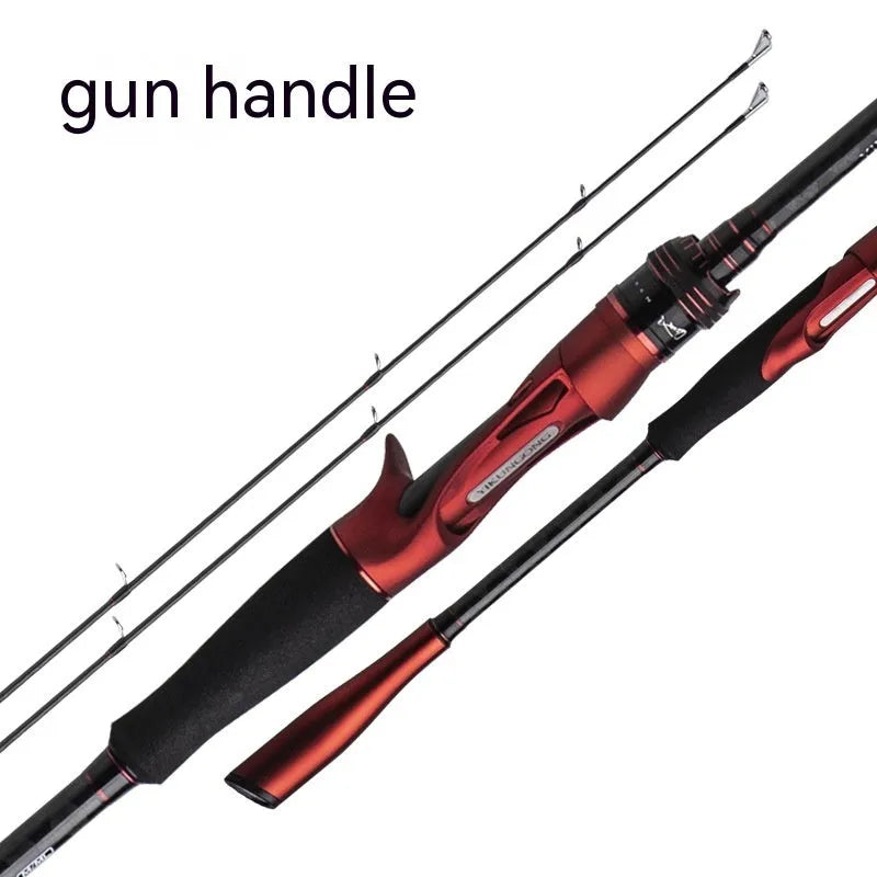 Ultralight carbon fishing rod showing straight handle and pikestaff style options for lure fishing.