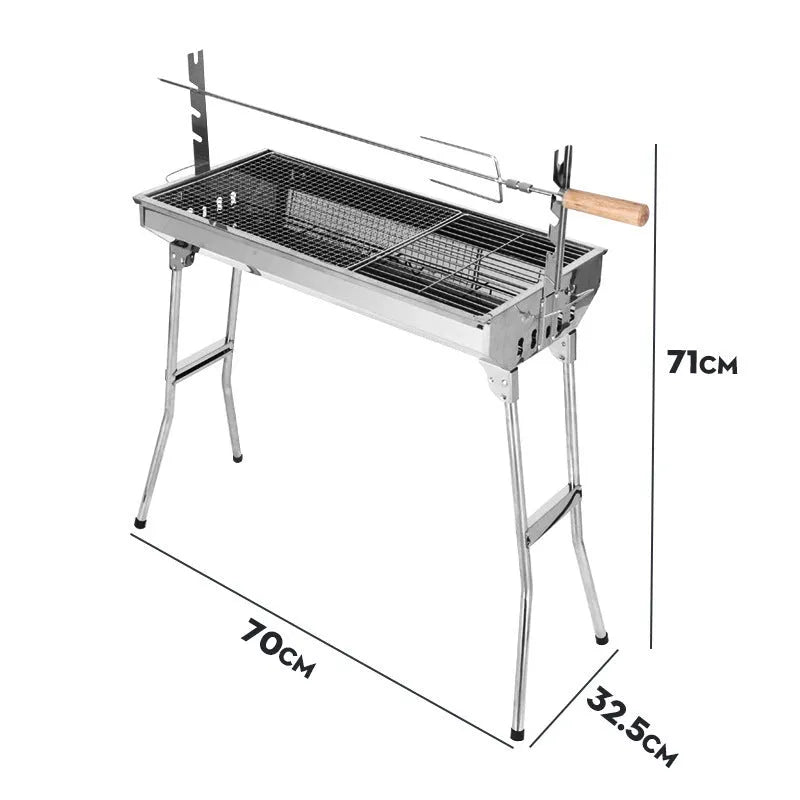 Large stainless steel portable barbecue oven with charcoal stove and cooking grates