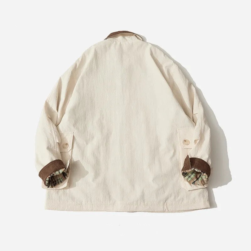 Green and apricot contrast colour casual jacket with side seam pockets and regular long sleeves