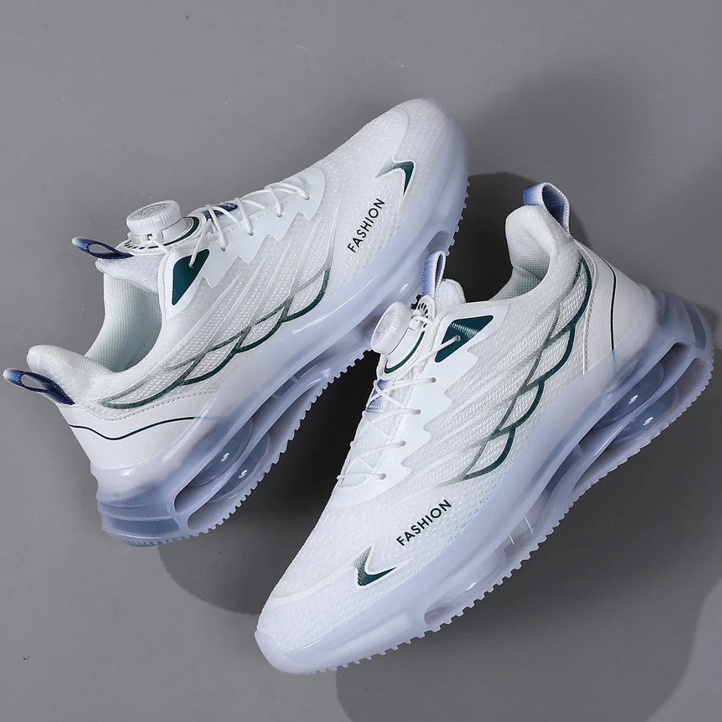 White rotating button lace casual trainers with mesh upper and rubber sole