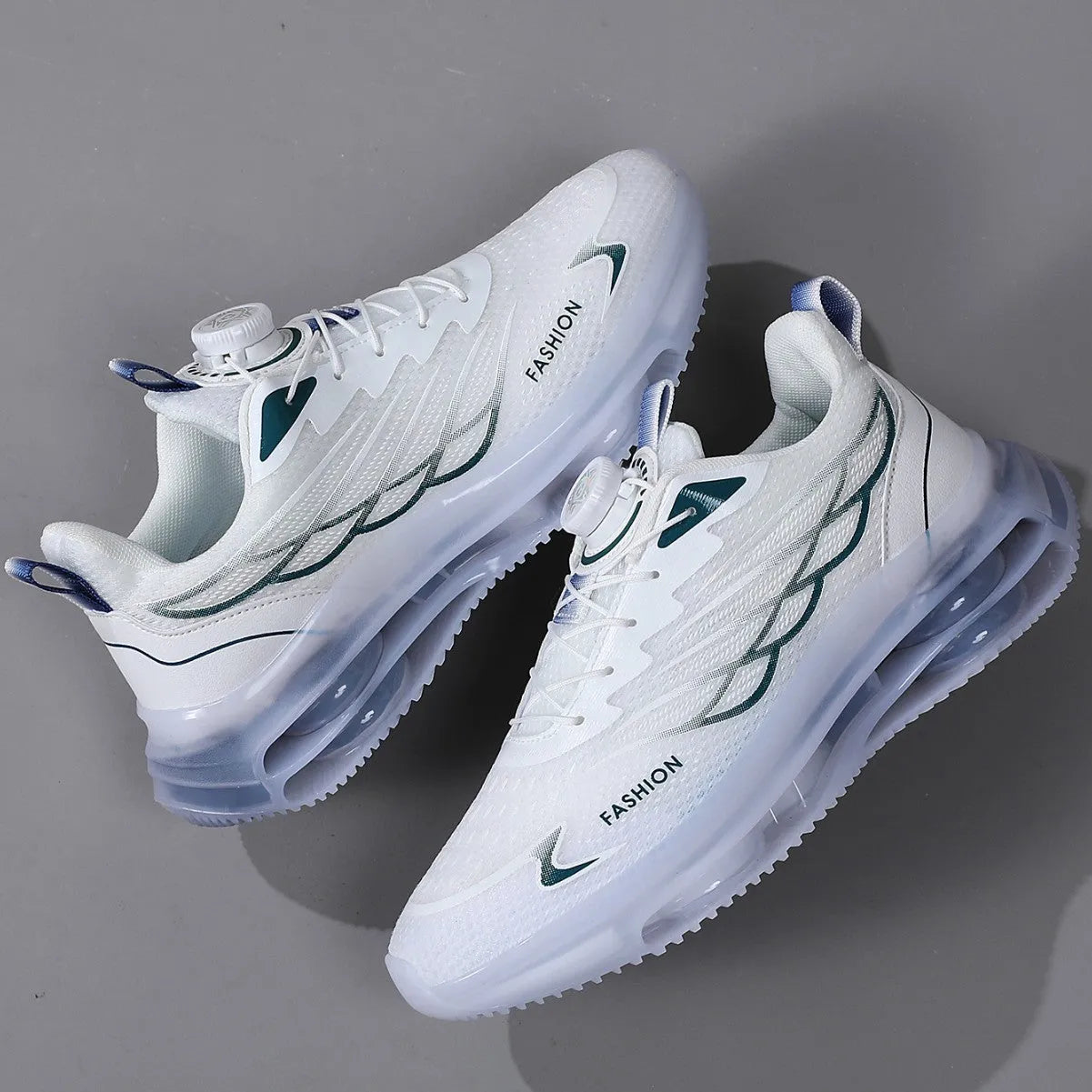 White rotating button lace casual trainers with mesh upper and rubber sole