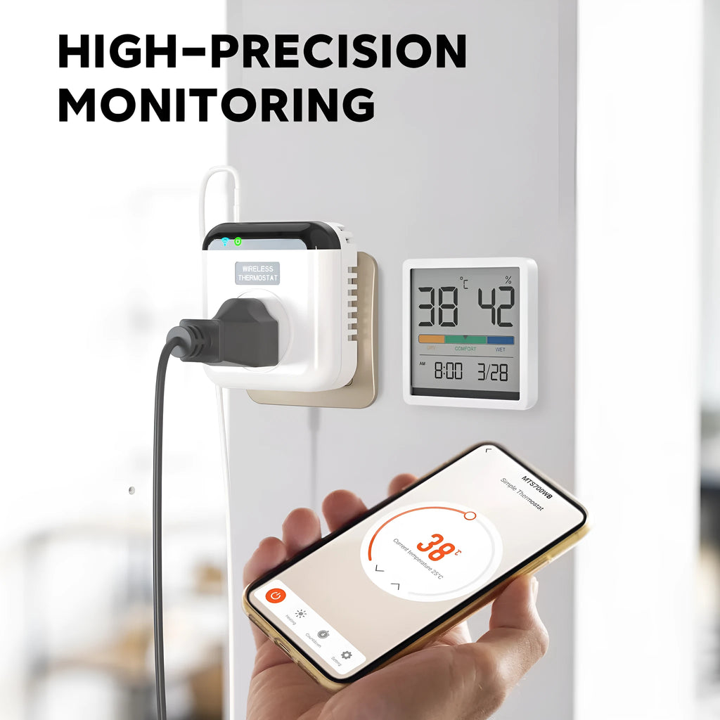 White thermostatic smart socket with remote and voice control, EU standard, 16A overload protection, ABS casing