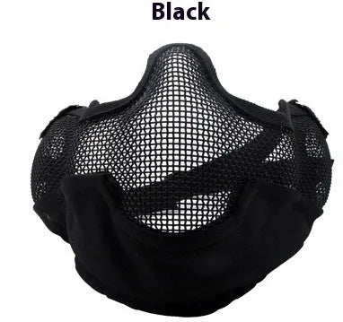 Carbon steel net mask head-mounted face shield for outdoor paintball airsoft protection in black colour