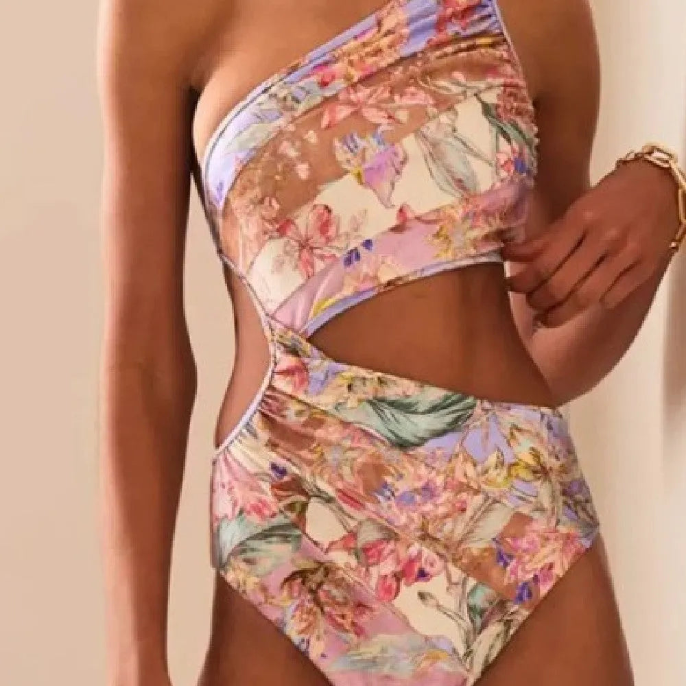 Women's rose gold pattern swimsuit made of polyester, summer style, available in sizes S to XXXL