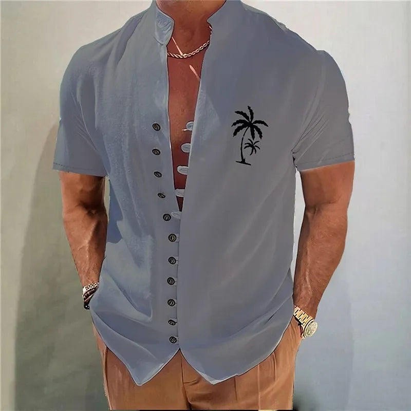 Geometric 3D printed short sleeve casual floral shirt in polyester blend, regular fit cardigan style, front view