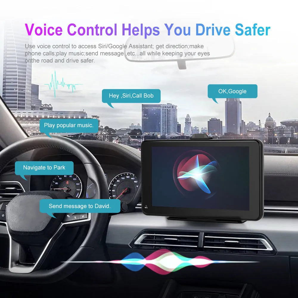 7 inch HD wired car media player with universal mount on dashboard