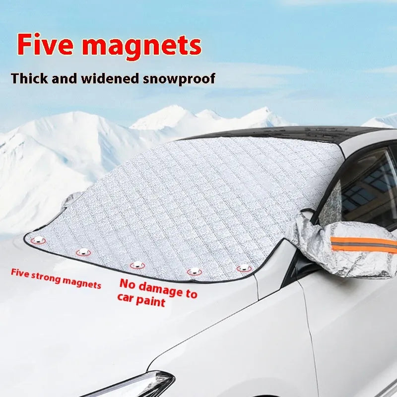 Aluminium foil winter car cover for SUV windshield with reflective stripes and magnets