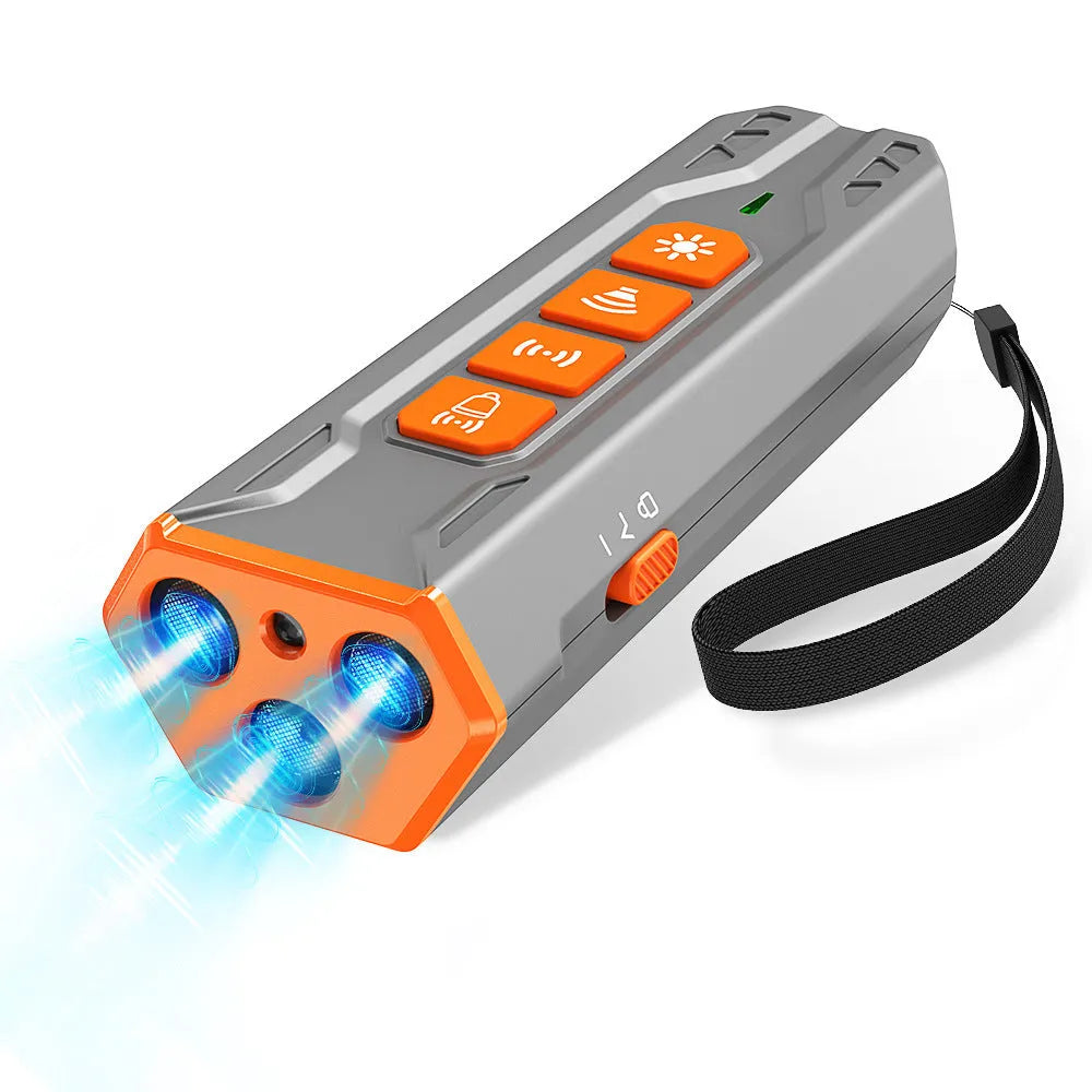 Three head ultrasonic dog trainer remote in grey and orange colours