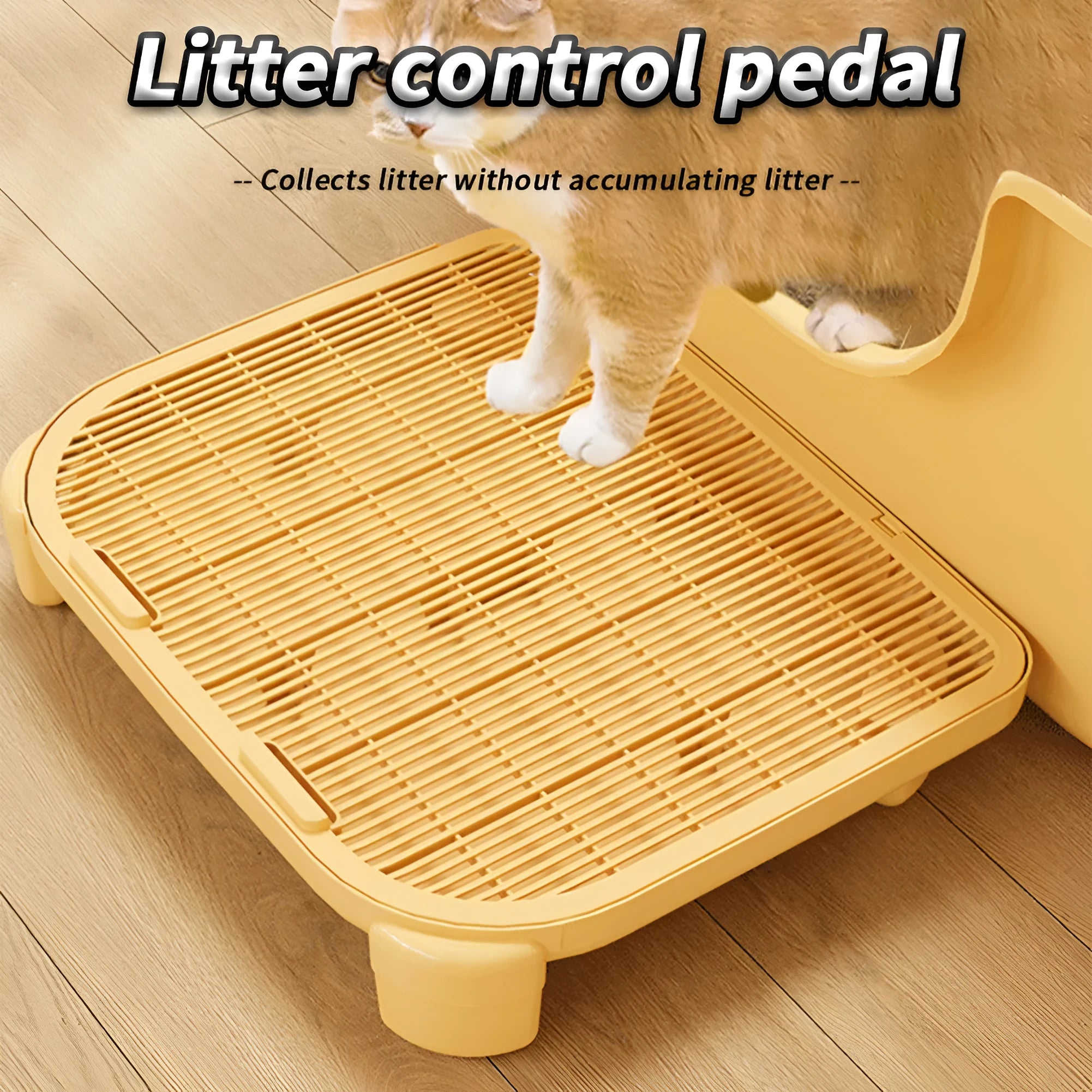 Double layer plastic cat litter mat in milk yellow colour with silicone anti-slip feet, 40x40.5x9cm size