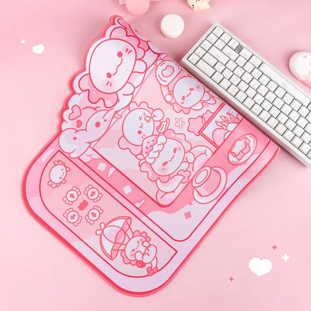 Large rectangular cloth mouse pad with hexagonal dragon crane machine cartoon design, measuring 75cm by 40cm.