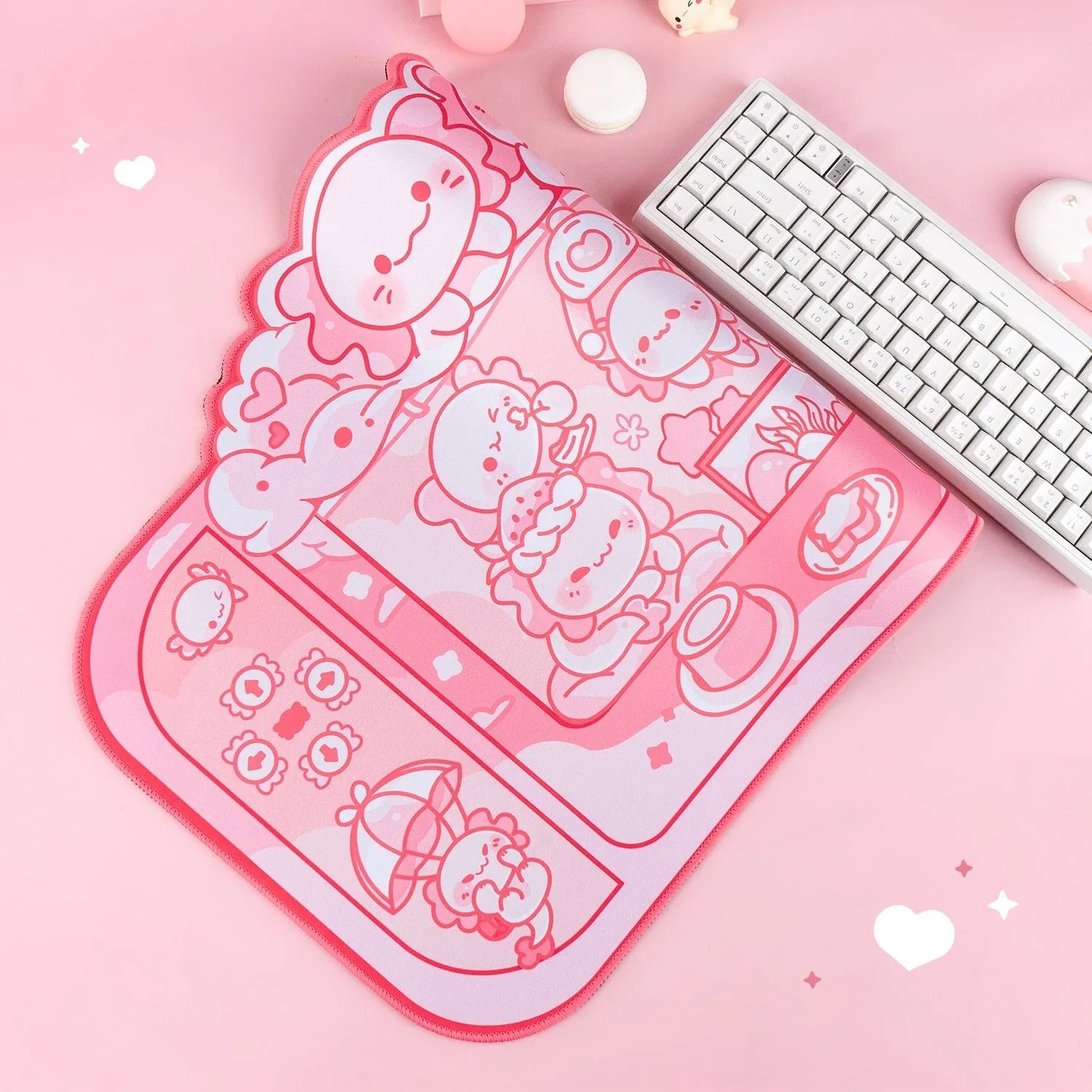 Large rectangular cloth mouse pad with hexagonal dragon crane machine cartoon design, measuring 75cm by 40cm.