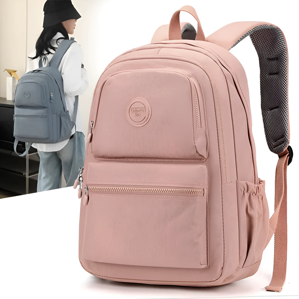 Women's large capacity multi-layer travel backpack in Zhu Mo Black, made from waterproof nylon