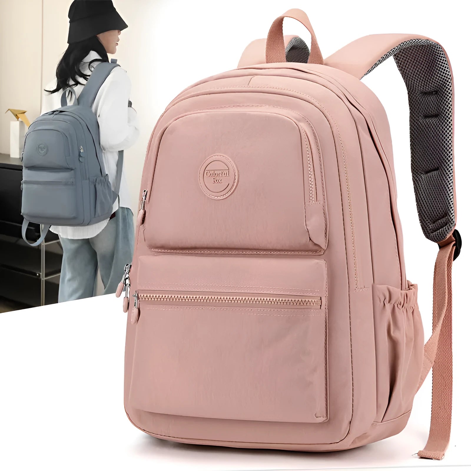 Women's large capacity multi-layer travel backpack in Zhu Mo Black, made from waterproof nylon