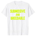 Obedient and Reproducible pure cotton t-shirt in white with black humor graphic, short sleeves, loose fit