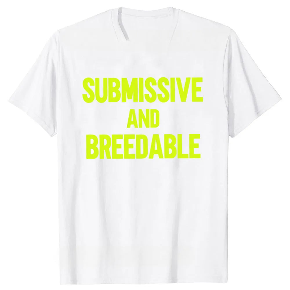 Obedient and Reproducible pure cotton t-shirt in white with black humor graphic, short sleeves, loose fit
