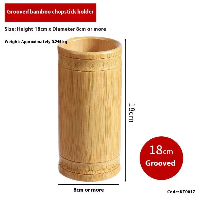 Bamboo chopstick holder tube in natural finish with multiple size options for utensil storage