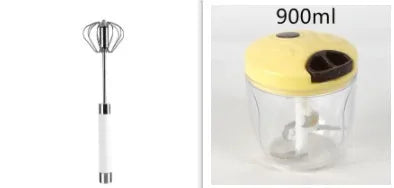 Semi-automatic stainless steel egg beater whisk with hand pressure rotating handle, 10 steel wires, silvery and white colours