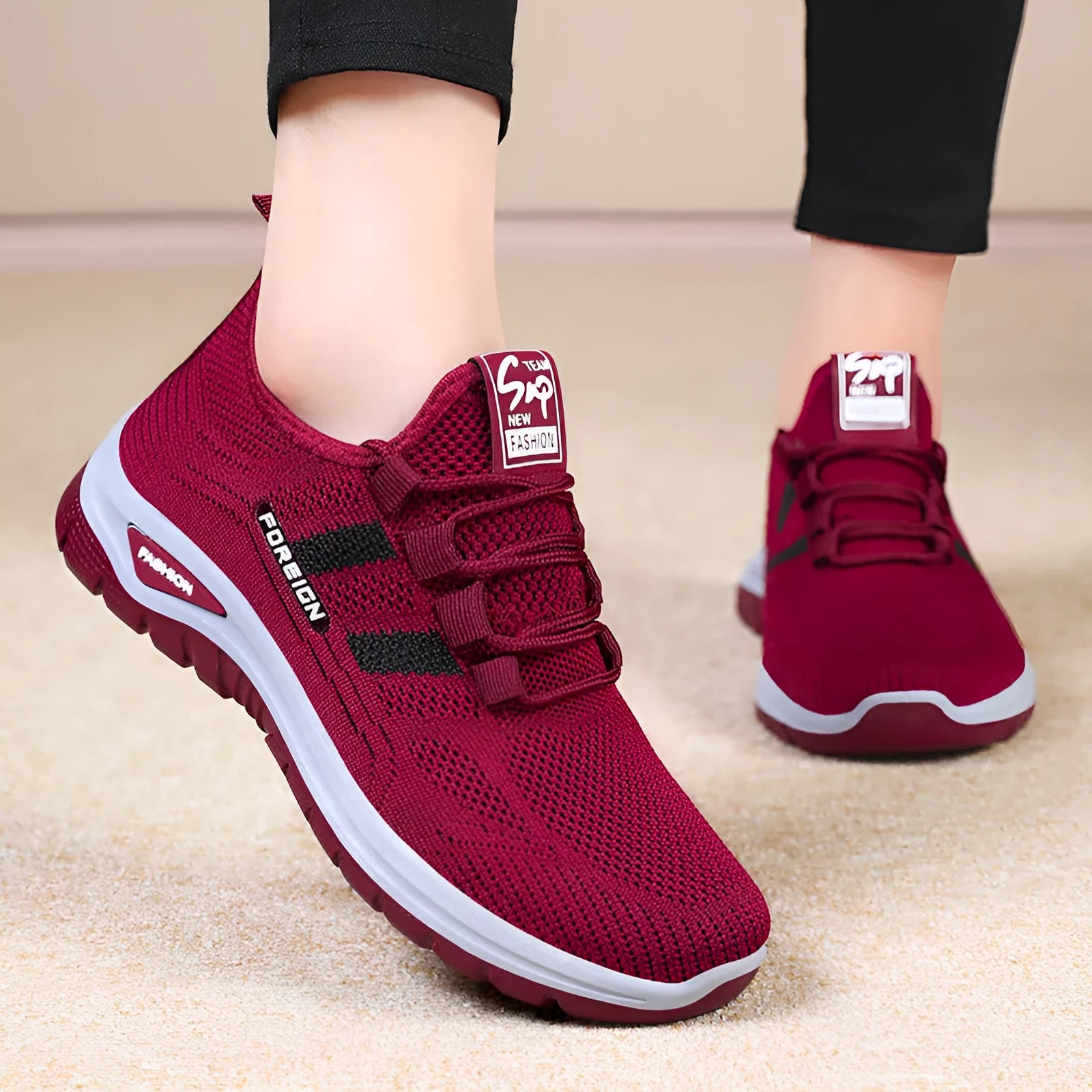Breathable mesh casual shoes with PVC sole, low top, flat heel, round toe, shallow mouth, available in UK sizes 36-41 in black, gray, purple, and red