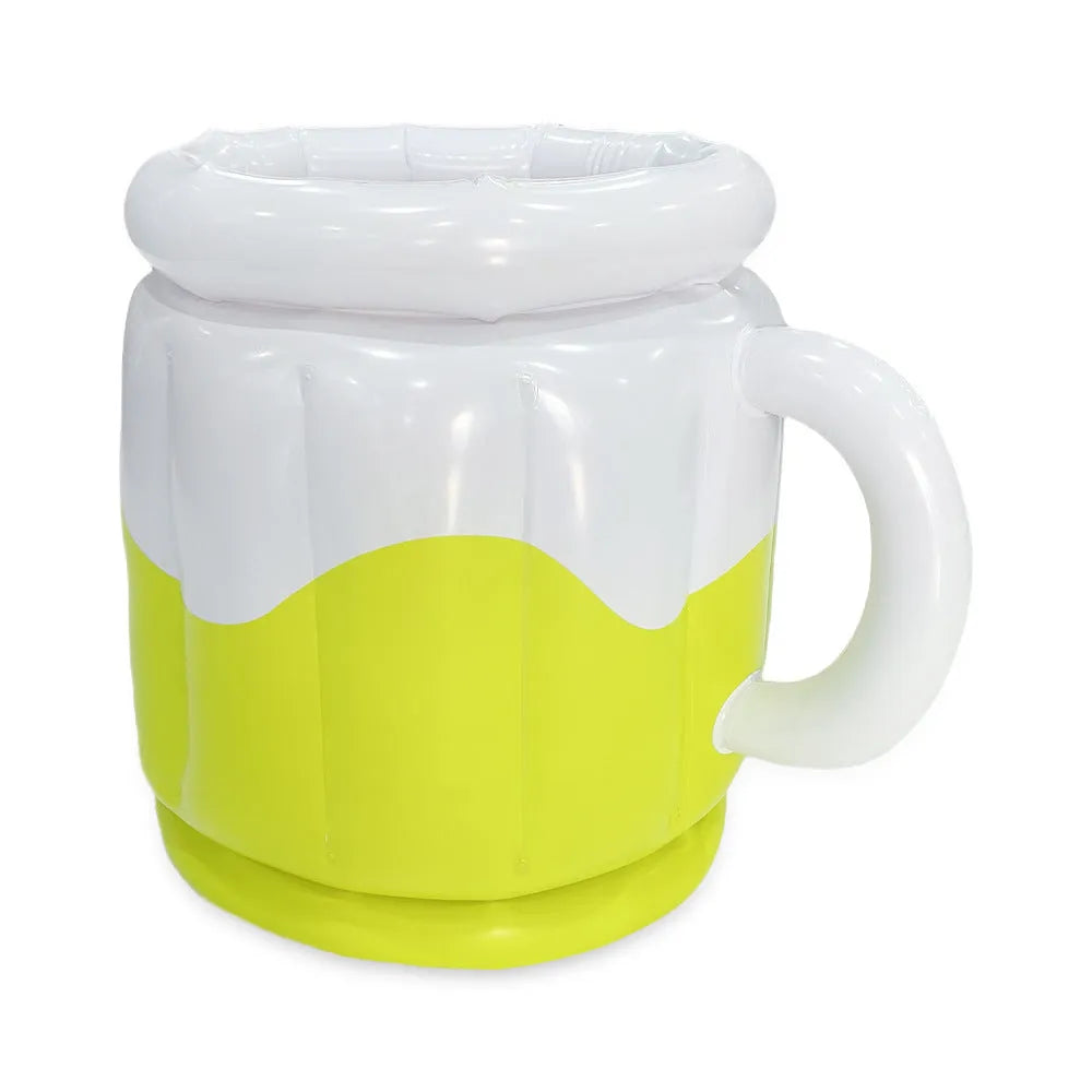 Bright yellow inflatable PVC ice bucket designed for chilling beer steins at outdoor events.
