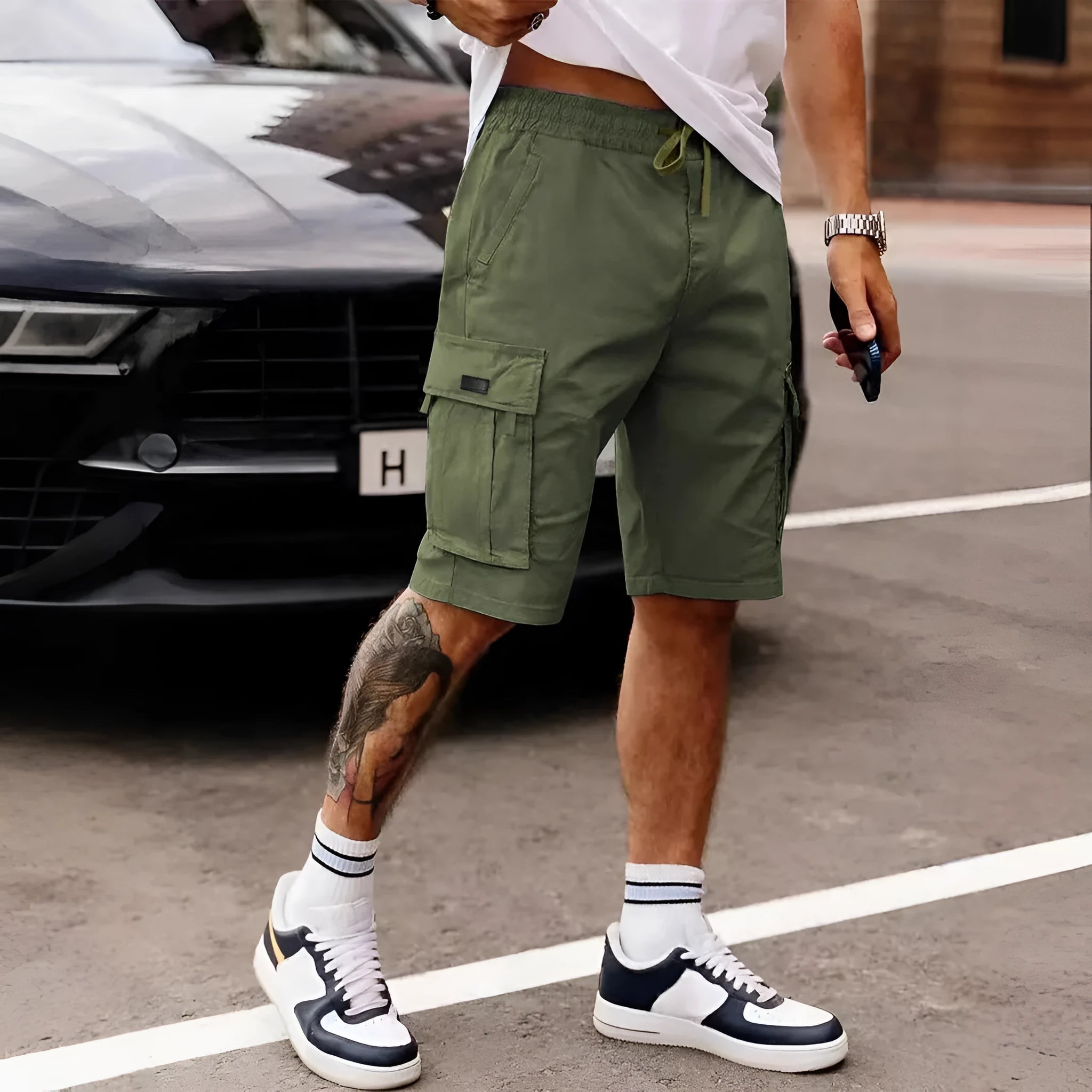 Men's summer workwear shorts loose fit polyester casual shorts in light gray