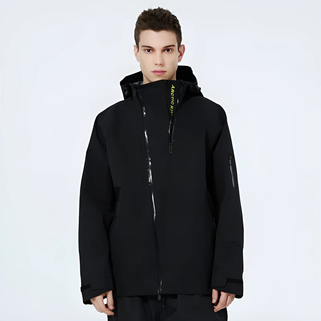 Unisex windproof waterproof ski suit in black colour with jacket and trousers