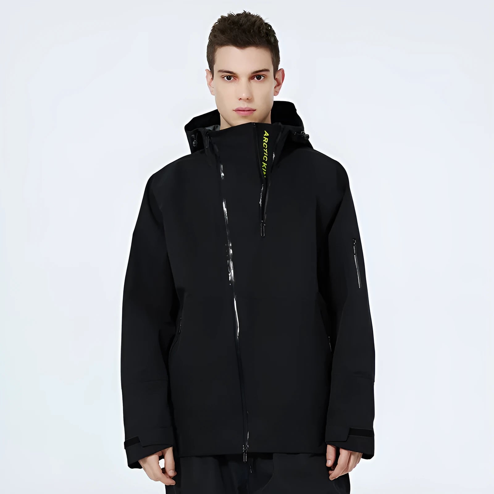Unisex windproof waterproof ski suit in black colour with jacket and trousers