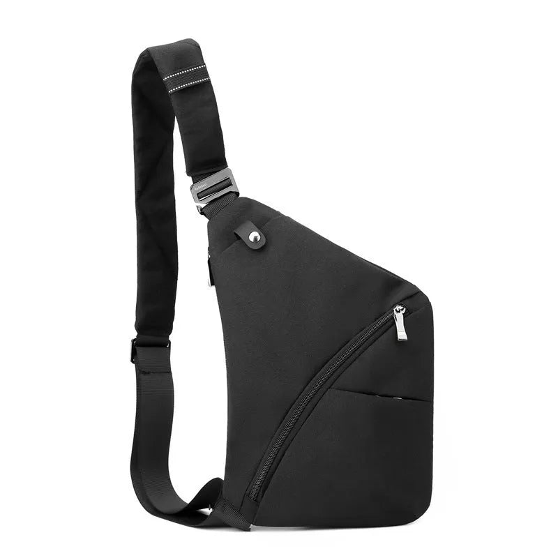 Men's black Oxford cloth chest bag with one-shoulder design and letter detailing