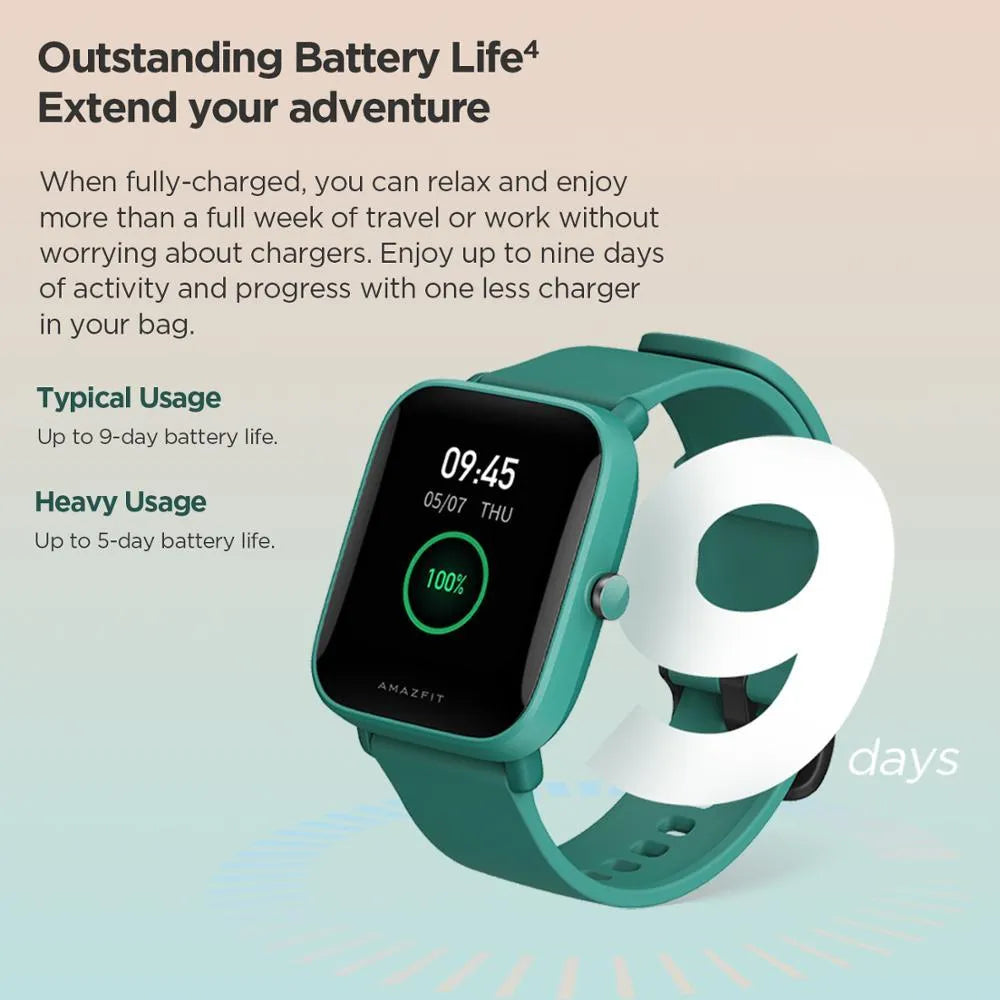 Amazfit Pop Pro smart watch in pine green with silicone strap on wrist