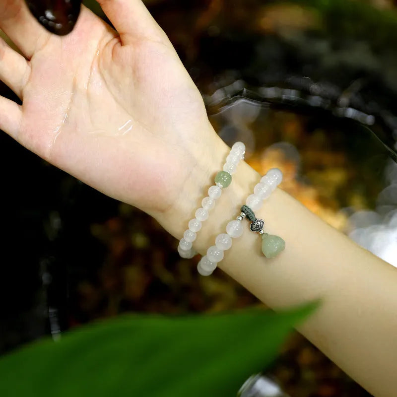 Women's S925 silver white agate Hetian jade bracelet national style geometric lotus design