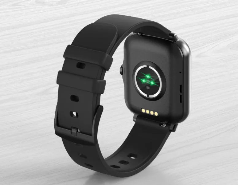 Blue smart sports watch with 1.7-inch touchscreen display showing heart rate monitoring interface