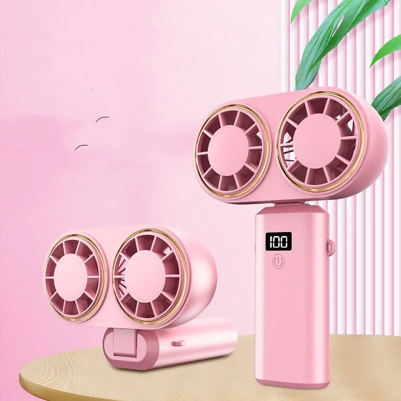 USB handheld mini fan foldable portable neck hanging fan with digital display in milky white colour