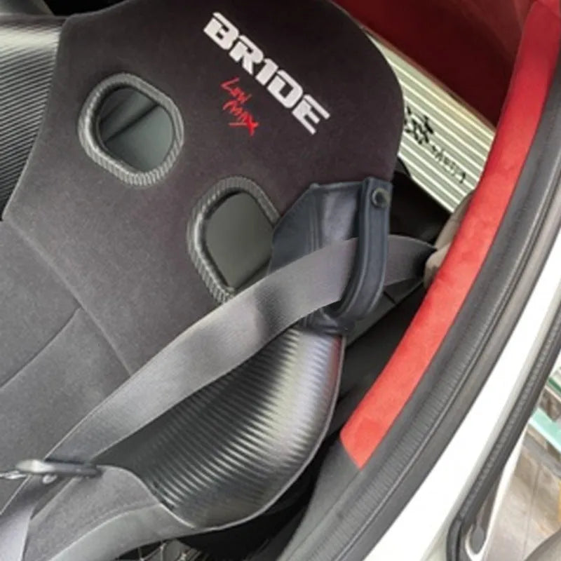 Racing seat belt leather limit buckle cover 30cm x 20cm for RECARO Bride fixed buckles carbon gray suede