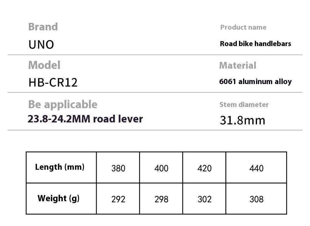 Black aluminium alloy road bike racing small bent handlebar 31.8mm clamp width option UNO marks