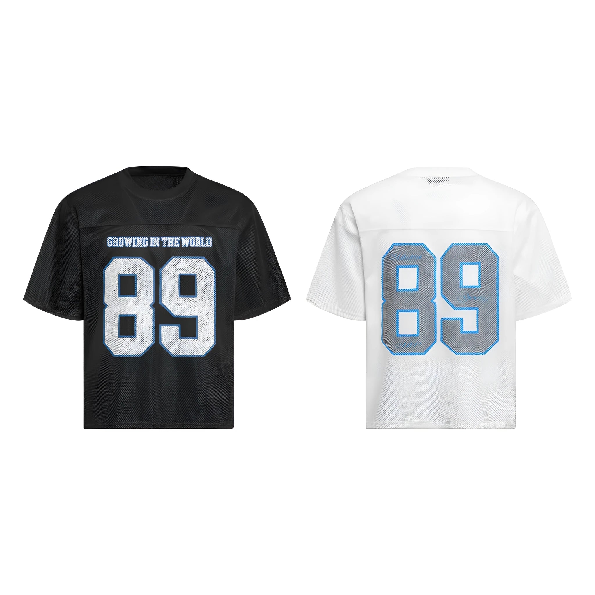 Man's loose-fit black t-shirt with alphanumeric graphic print on the front.